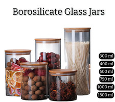 Glass Jar Borosilicate Storage Container With Bamboo Lid Food Rice Pasta Jars