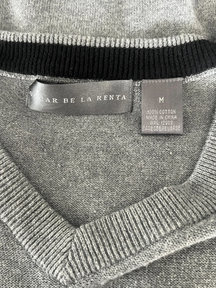 Oscar Be La Renta Hombre Gris Tejido Suéter Chaleco Algodón M Foto 2 de 4