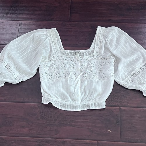 AMERICAN EAGLE AEO Crochet Trim Prairie Crop Top Small Cottagecore Milkmaid