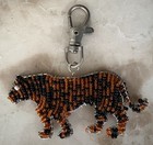 Beaded Tiger Hand Made Key Chain Bag Clip Silver Frame - Free Shipping  — photo 1