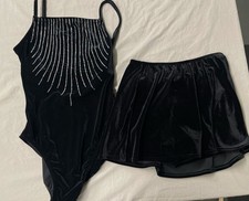 Body Wrappers Velvet Glitter Camisole Leotard Black Size Large And Skirt
