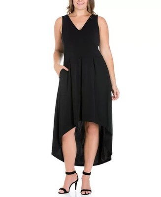 24seven Comfort Apparel Women's Plus Size High Low Party Dress 3X Black V-Neck
