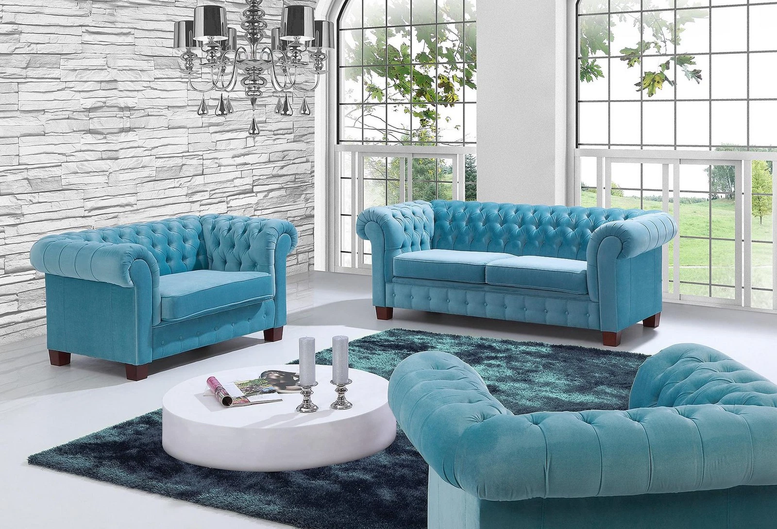 Chesterfield 3 Seater Couch Upholstered Textile Couch Seat Living Room Sofa Velvet New