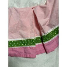 Pottery Barn Kids Crib Skirt Girls Pink Green Polka Dot Trim Pleated Cotton