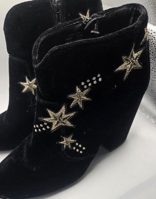 Mix No 6 Women's Size 9.5 Country Concert Velvet Heel Boots, Black Gold Stars