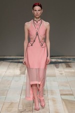 NWT.RUNWAY $3460 ALEXANDER MCQUEEN Rib-Knit Cutout Mesh Dress Sz L pink pink