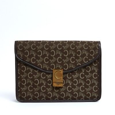 Céline Pochette Enveloppe Calèche 1985s Brown Monogram Canvas Clutch Celine