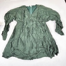 Women Small Green Empire Waist Shimmer Fairy Cottage Boho V-Neck Cocktail Dress