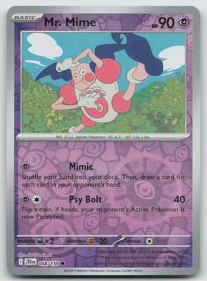 Mr. Mime 058/159 Common Journey Together Pokemon Reverse Holo NM