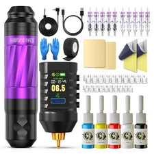 Gun 43pcs Tattoo Kit Wireless Tattoo Machine with Digital LED Display 1,800 m...