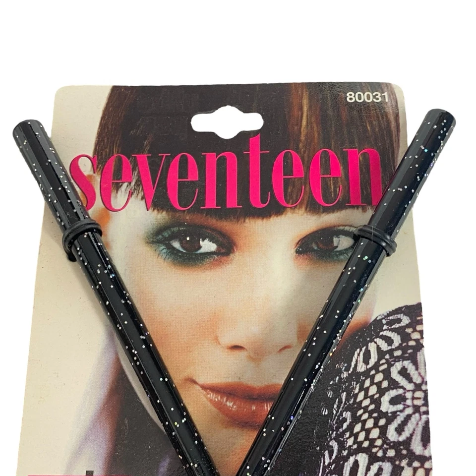 Vintage 90s Seventeen Hair Sticks Black Sparkle Glitter Buns and Updos #80031 - Image 3 of 4