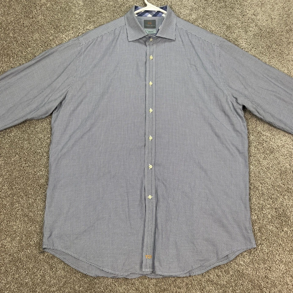 Thomas Dean Hombres XL Camisa Pata de Gallo Azul Blanco Cuadros Manga Larga Puño Abatible Foto 2 de 4
