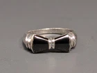 Vintage NS 925 Sterling Silver Black Onyx Bow Tie Ring Size 8