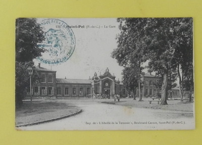 AK von 1915 SAINT POL (kein Calais 62) DER BAHNHOF, Pferde Muldenkipper...