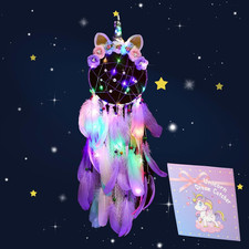 LED Lighted up Unicorn Dream Catcher Wall Decor Colorful Feather Dreamcather Wal