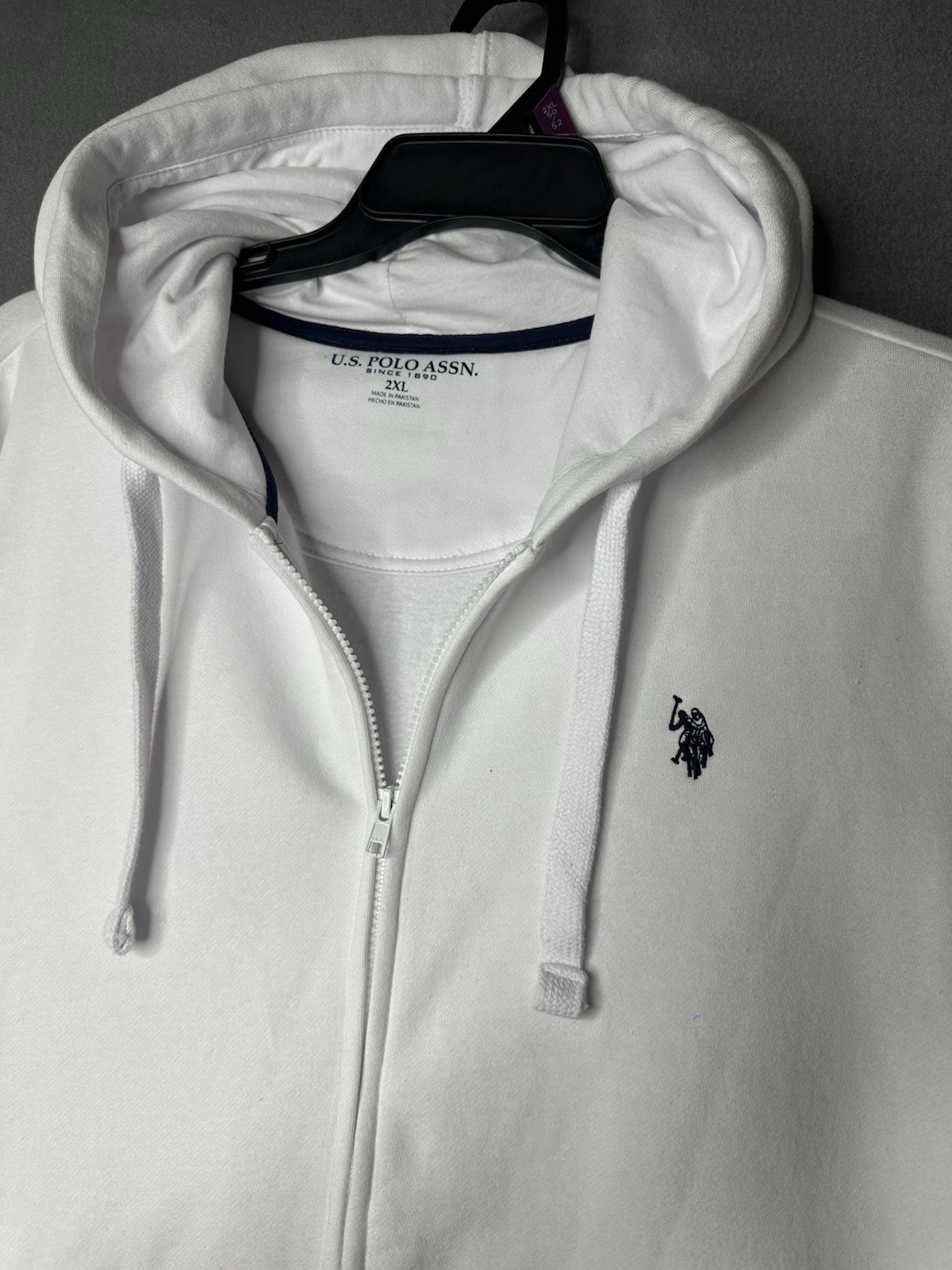 U.S. Polo Assn. Felpa con cappuccio uomo full zip in pile con Big Pony 2XL tasca frontale bianca