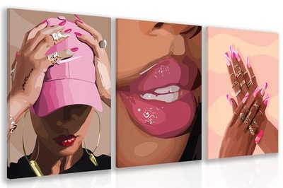 Hianan Fashion Black Girl Canvas Wall Art Modern Trendy African American Black