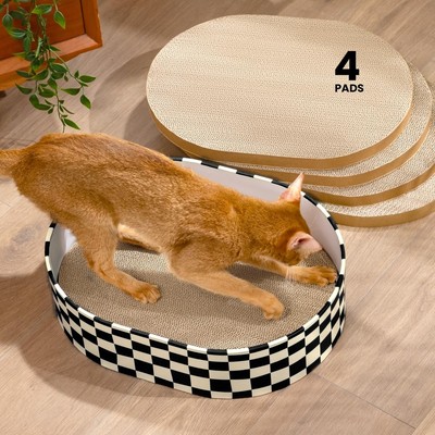 Multi-Function Cat Scratcher Bo x | 4 Reversible Pads | Cozy Lounger for Cats
