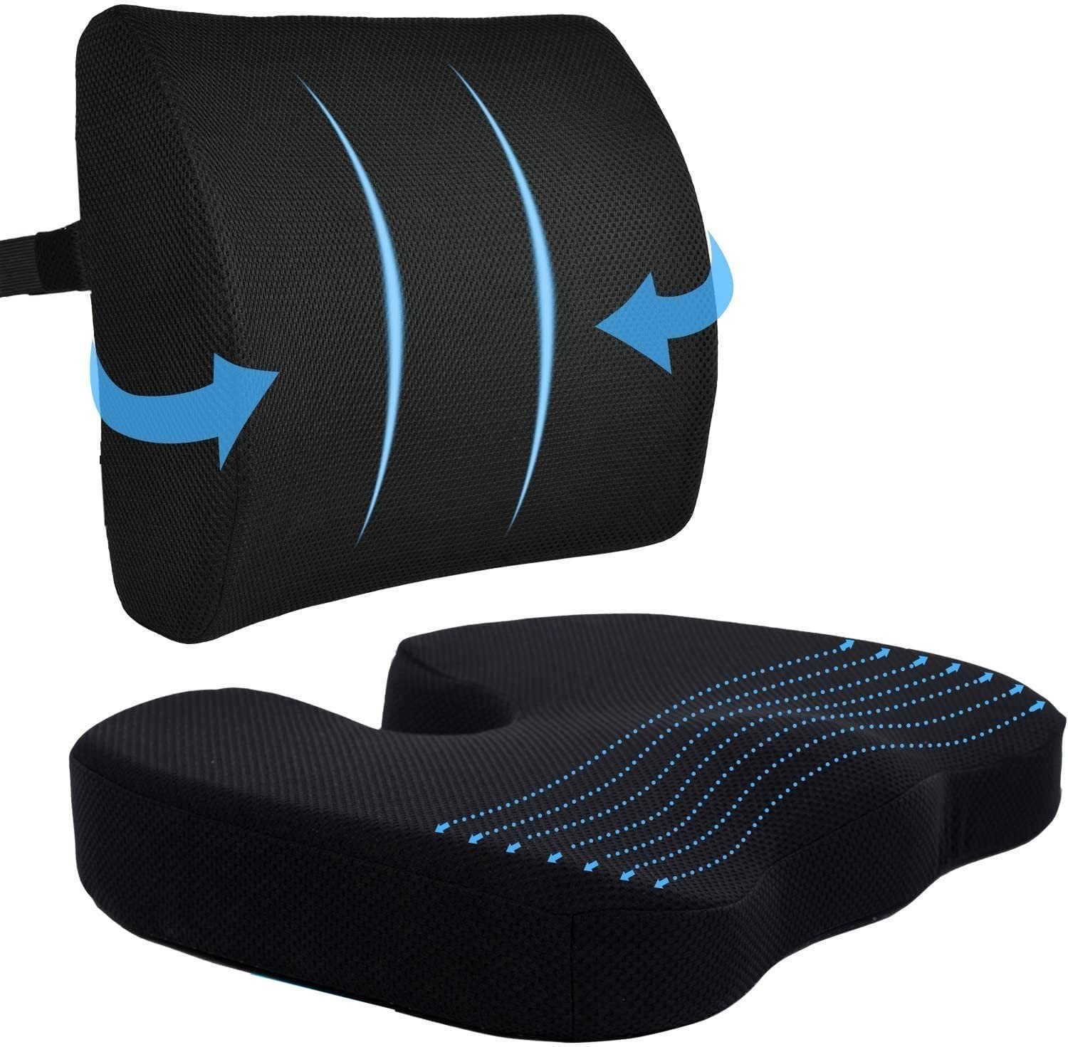 Cojín de asiento de espuma viscoelástica con almohada de soporte lumbar para aliviar el dolor de espalda y ciática