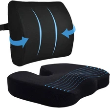 Memory Foam Seat Cushion w/Lumbar Support Pillow for Back & Sciatica Pain Relief