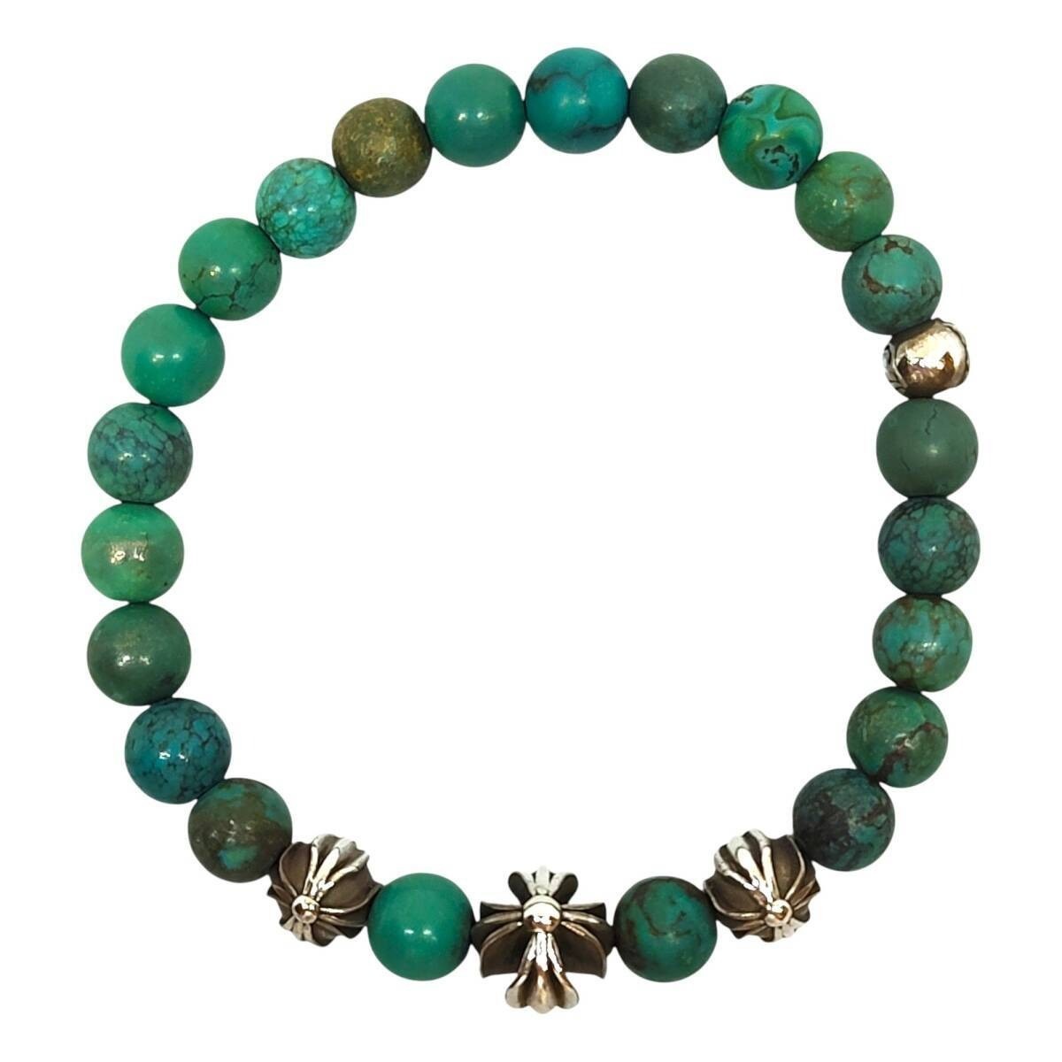 CHROME HEARTS Bead 13 Turquoise Bead Bracelet 8mm Turquoise Silver