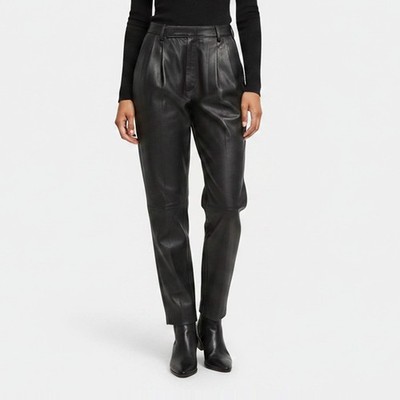 Celine Hose schwarz Leder Plissee hoher Bund S