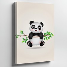 Cute Cartoon Panda Character, Sitting Playfully While Holding Onto A Wall Art