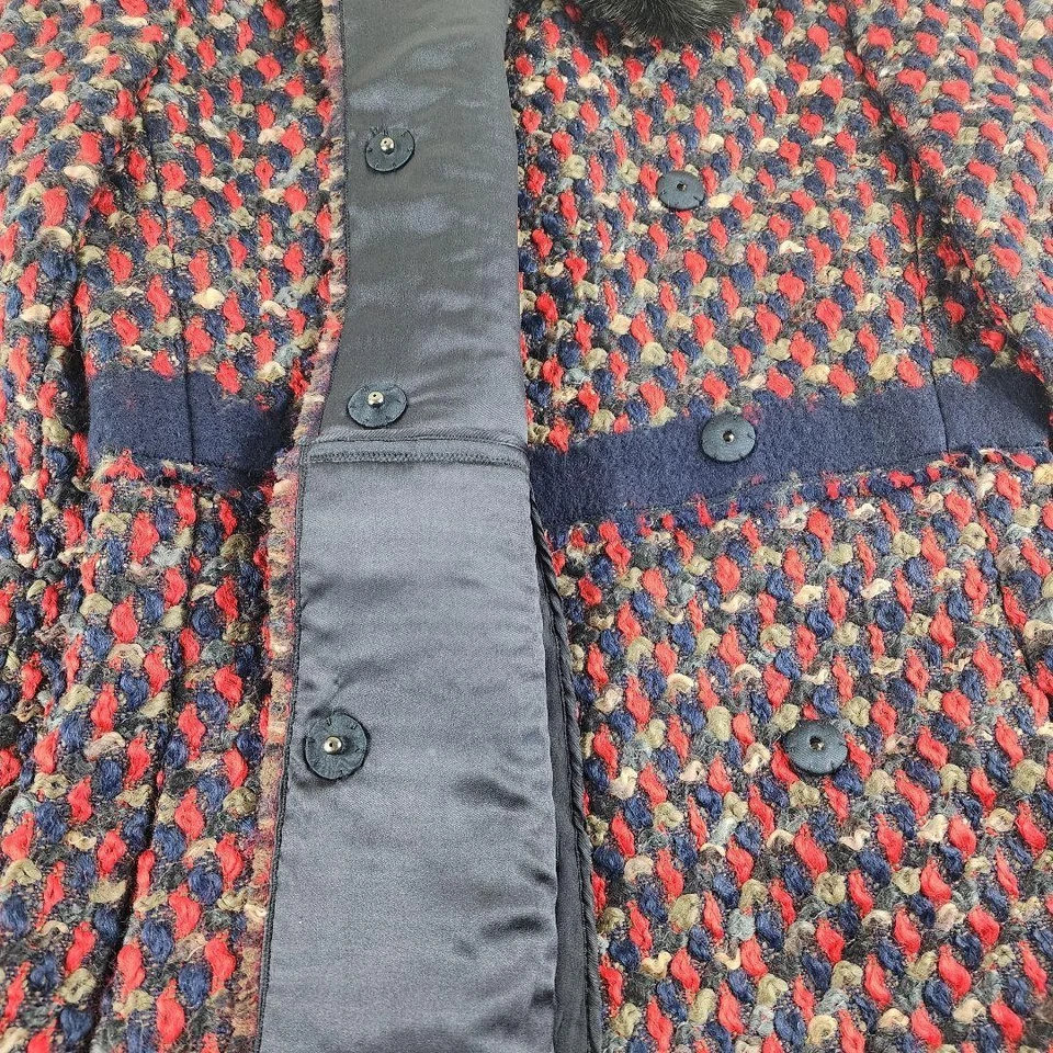 Abrigo Largo PRADA Excelente Estado Piel Visón Mezcla Tweed Lana Rojo Talla S Foto 4 de 4