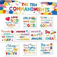 Ten Commandments Bulletin Board Posters for Classroom Decorations Multi Color 