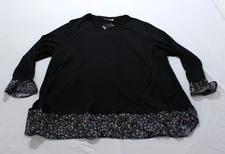 Avenue Women's Plus Hacci Chiffon Printed Top CG2 Black Ditsy Size 30/32 NWT