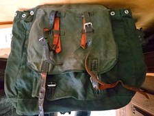 Rucksack gr&uuml;n Canvas mit Leder-Riemen, Au&szlig;entasche