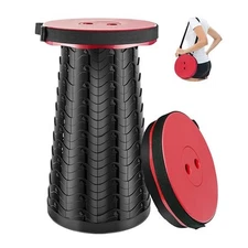 Pop Up Outdoor Portable Folding Stool Retractable Travel Seat Camping Chair Red