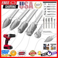 5Pcs Tungsten Steel Carbide Rotary Burr Set, 1/4inch Shank Double Cut Carbid...