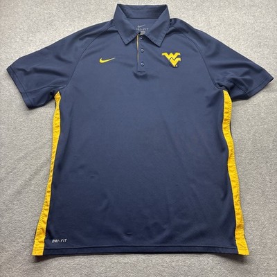 Nike Shirt Mens Large Polo Short Sleeve Navy Blue Dri Fit WV Mountaineers Logo