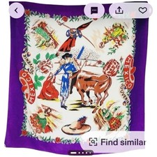 Vintage Souvenir Glitter Scarf MexicoMatador Bullfighting Print 35x35 RARE