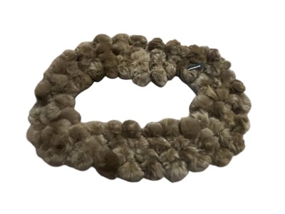 Women's Valerie Stevens Medium Brown Rabbit Fur Pom Pom Scarf Wrap Made in Italy
