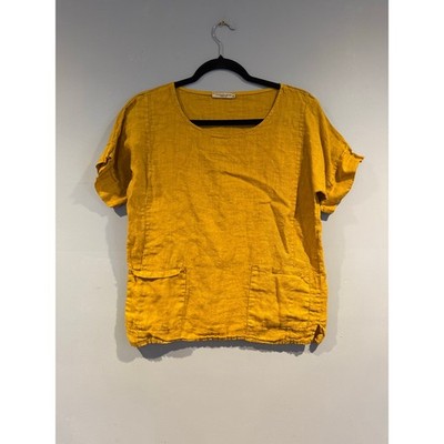 Francesca Bettini 100% Linen Top Mustard Yellow Size M