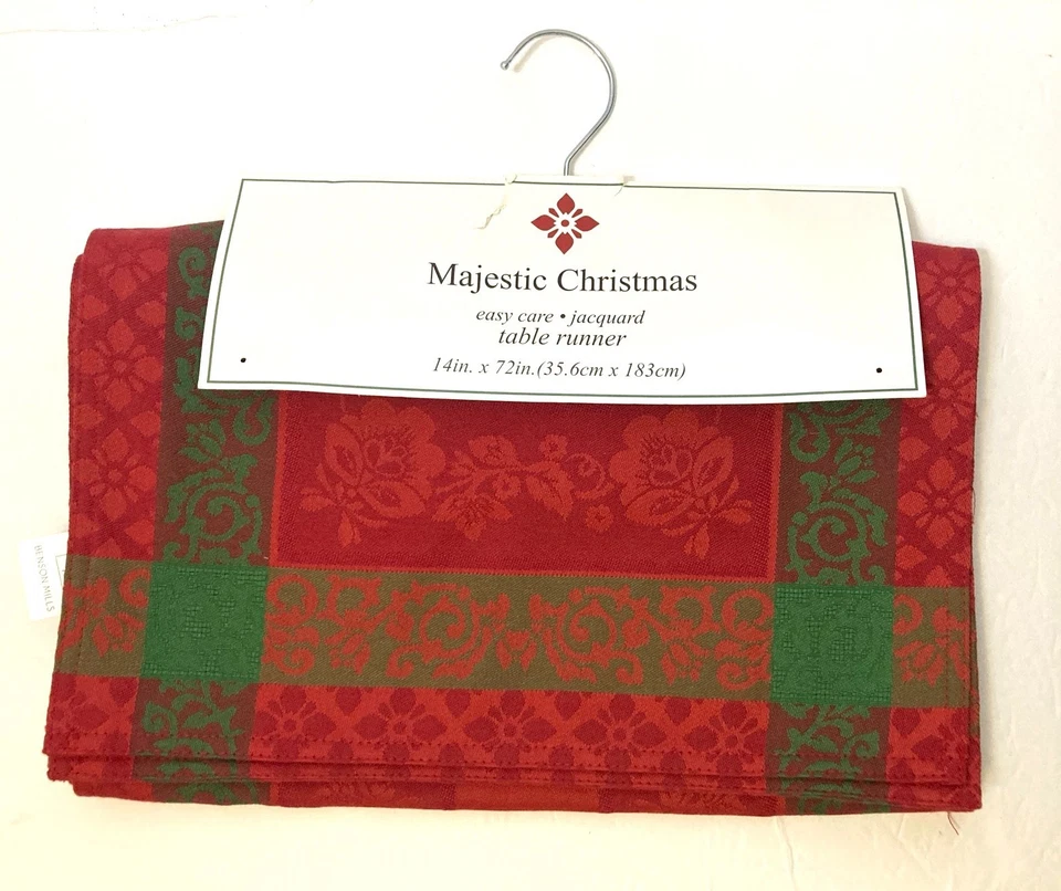 BENSON MILLS CHRISTMAS HOLIDAY MAJESTIC JACQUARD RED TABLE RUNNER 14" x 72" NEW - Image 4 of 4