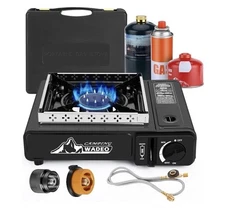 WADEO 3-1 Three Fuel Camping Stove W/Windblocker & Carrying Case