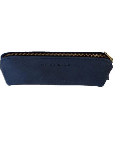 Portland Leather Goods Blue Pencil Case Smooth Leather Zip Pouch Boys Girls