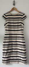 JCrew Double Stripe Cap Sleeve Sheath Dress Black Cream 8 Read Flaw- Stain