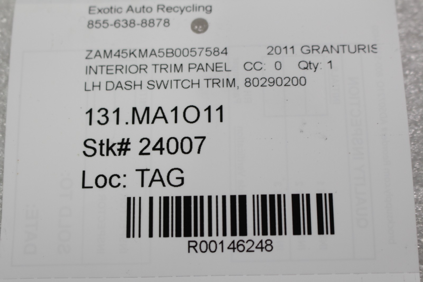 Maserati GranTurismo Left Dashboard trim P/N 80290200
