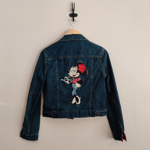 Disney Parks Jacket Minnie Mouse Dark Denim Jean Retro Embroidered Jacket Size S