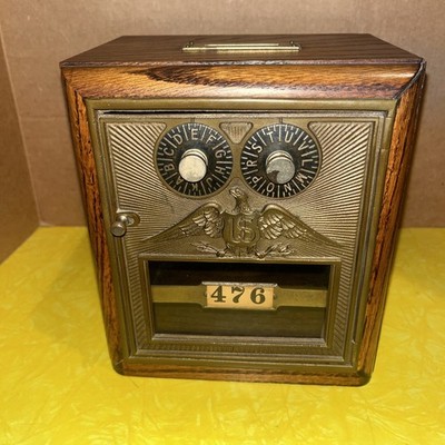 Vintage U.S. Post Office Lock Box Coin Bank Brass Door w/Eagle & Combination