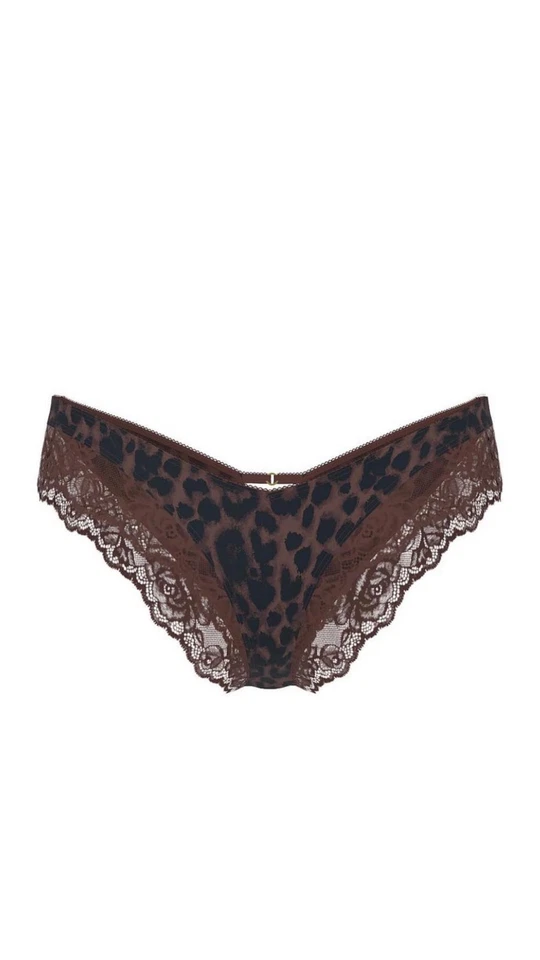 Victoria’s Secret Pierna Alta Ganache Leopardo Marrón Descarado Encaje Ribete Talla M Nuevo con Etiquetas Foto 4 de 4