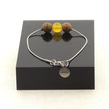 Braccialetto IN Acciaio Inossidabile 1 Perla Agata Giallo + Legno 8 Mm. Franco