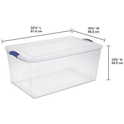 Sterilite 105 Quart Extra-Large Latching Storage Bin, Clear Plastic Storage Cont