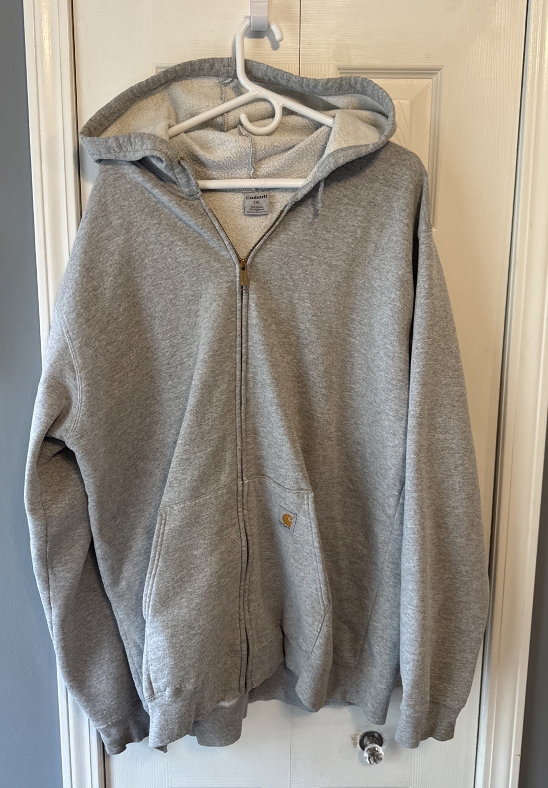 Carhartt Sweatshirt Mens 2XL Gray Full Zip Hoodie Fleece Lined Workwear