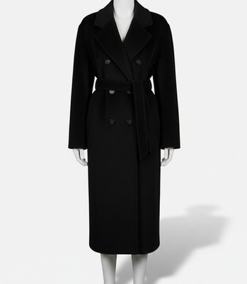 Max Mara Women's Black Cashmere Double-Breasted Madame Icon Belted Coat Size 0