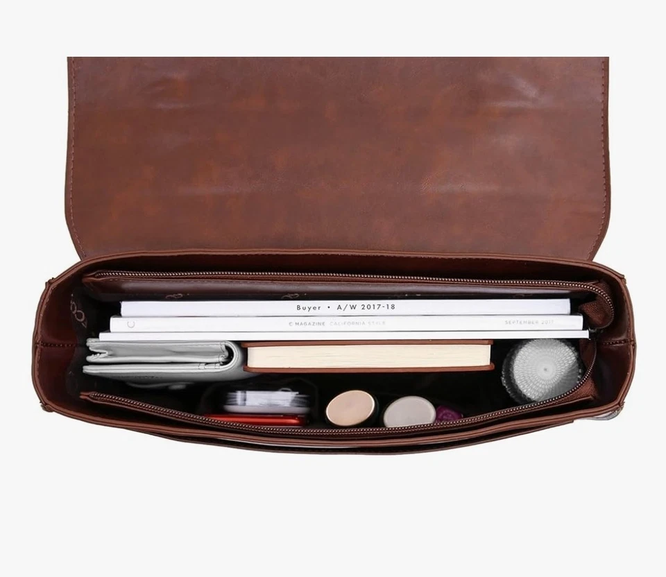 Ecosusi Bolso Mensajero Cuero Marrón Cartera Maletín Bolso de Hombro Hebillas con Lazo Foto 2 de 4